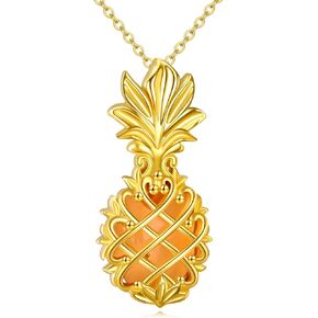 TIGER RIDER Pineapple Fruit Necklace Sterling Silver Amber Pendant Pineapple Jewelry for Women Birthday