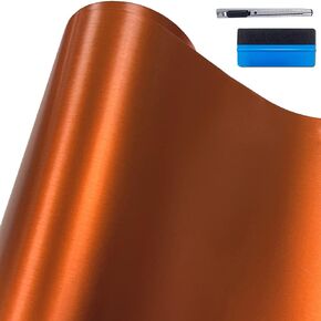 LZLRUN Brushed Metallic Steel Vinyl Wrap Roll with Air Release Technology DIY Styling Adhesive Decal Wrapping Car Accessories (Orange, 1ft x 5ft)