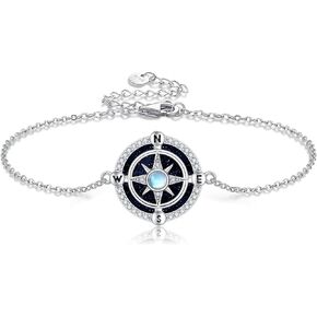 Compass Bracelet 925 Sterling Silver Compass Moonstone Jewelry Compass Graduation Jewelry for Women Men