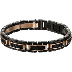 Metro Jewelry Cables Inlay Link Bracelet for Men in Stainless Steel with Black and Rose Ion Plating - 9 Inches Long Fold Over Clasp