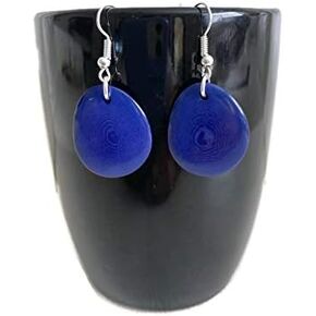 Tagua Earrings in Blue, Vegetable Ivory Dangle Earrings TAG272, Organic Earrings, Tagua Earrings Royal Blue