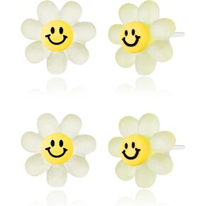 Plastic Earrings, KMEOSCH 2 Pairs Plastic smile flowers Studs Earrings for Sensitive Ears