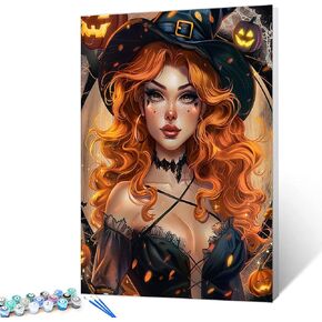 Tucocoo Witch and Black Cat Paint by Number Kits for Adults Canvas Horror Halloween Castle DIY Acrylic Oil Painting Paints Pigment Arts Crafts for Home Wall Decor Gifts 16x20inch Frame