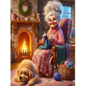 Cartoon Grandma Paint by Number Kit for Adults Canvas, Old Lady Adult Paint by Number Kits for on Canvas, Granny Easy Paint by Numbers Kits for Gift Decor - 12x16 Inch
