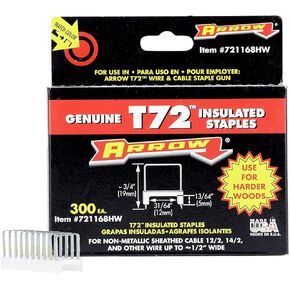 Arrow 721168HW T72 Heavy Duty Steel Insulated Staples for Installing Cable and Wire in Hard Wood, 13/64-Inch by 31/64-Inch, 300-Pack