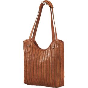 SAGEFINDS Genuine Leather and Textile Artisan Shoulder Bag, Women’s Purse with Magnetic Snap Closure, Cognac Brown Handbag with Multiple Pockets
