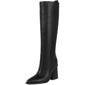 Black Knee-High Boots for Women Pointed Toe Tall Boots Chunky High Heel Long Boots full Side Zipper Fashion Boots