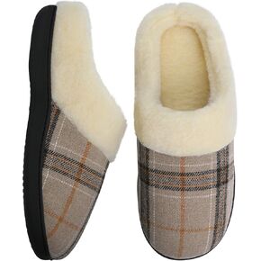 Men Clog Slippers Plaid Warm Slippers for Men