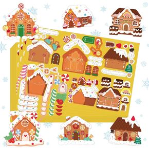 Make a Gingerbread House Stickers - 204Pcs DIY Christmas Stickers for Kids Toddlers Art Craft for Xmas Holiday Party Supply Water Bottle Envelopes Decor