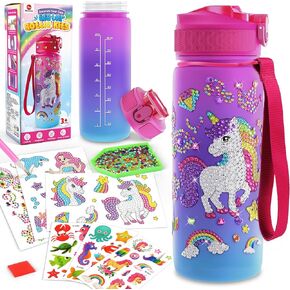 Mocoosy Decorate Your Own Water Bottle Kit for Girls, Arts and Crafts for Kids Ages 4-6-8-12, Unicorn & Mermaid Diamond Art Painting Toys Birthday Easter Gift for Girls 5-10 Years Old