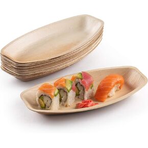 brheez Disposable Bamboo Look - Pack of 6 Oval Serving Platters - 15"x10" Made From All Natural Sturdy Biodegradable and Compostable Palm Leaf - Serving Boats, Serving Trays