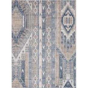 Unique Loom Portland Collection Southwestern Inspired Striped Tone-on-Tone Area Rug (8' 0 x 11' 0 Rectangular, Navy Blue/ Tan)