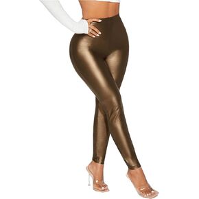 Floerns Women's Solid PU Leather Tights Leggings High Waist Skinny Clubwear Pants