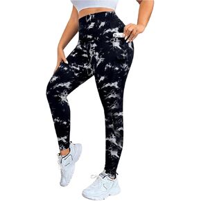 Floerns Women's Plus Size Tie Dye Leggings High Waisted Tummy Control Workout Pants