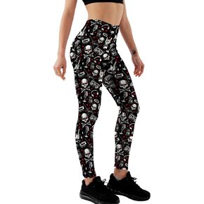 Women's Yoga Pants High Waist Workout Pants Halloween Skull Print Stretchy Leggings