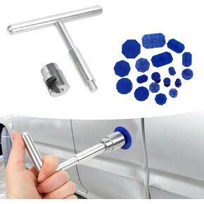 19 PCS Car Dent Repair Puller, 4.72" x 3.74" T-Shaped Puller Dent Separator Suction Cup Puller Kit, Paintless Body Dent Hail Damage Repair Accessories, for Most Car Models (Blue & Silver)
