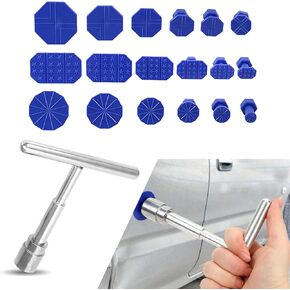 طقم إصلاح انبعاجات جسم السيارة 19 قطعة من Ajxn، أداة سحب من نوع T + 18 قطعة لاصقة غير مدمرة أداة إصلاح طلاء السيارة، ملحقات إصلاح قابلة لإعادة الاستخدام لتأثير أضرار البرد، عالمية للسيارات (أزرق وفضي) in Kuwait