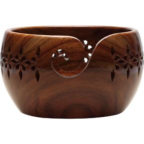Vriksha Kraft Wooden Yarn ball holder – Large Yarn Bowl for Crocheting (7x4) – Crochet Bowl with Carved Holes – Handmade Knitting Storage Bowl – Crafting Gifts for Women and Wife