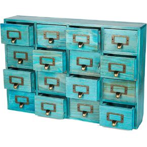 Dark Ash 16-Drawer Card Catalog Artisan Drawer Chest - 20"x3.6"x14" - Desktop Apothecary Crafted in Solid Wood, Curating Timeless Order - A 4-Tiered Storage with Label Holders & Handles for Your Table