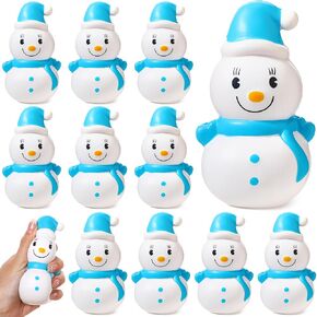 Poen 12 Pcs Christmas Squeeze Snowman Stress Christmas Stress Ball Cute Novelty Squeeze Stress Relief Sensory Toys Christmas Party Favors for Goodie Bag Filler Stocking Stuffers Gifts
