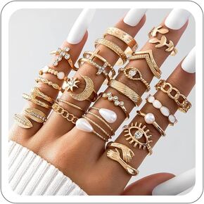 Gold Rings Set for Women Vintage Gold Stacking Knuckle Rings Boho Trendy Dainty Cute Sparkling Aesthetic Finger Rings Jewelry Prom Costume Accessories