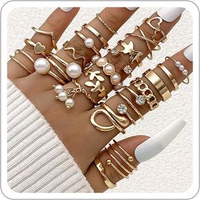 Gold Rings Set for Women Vintage Gold Stacking Knuckle Rings Boho Trendy Dainty Cute Sparkling Aesthetic Finger Rings Jewelry Prom Costume Accessories in Kuwait