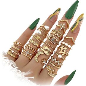 23 Pcs Gold Plated Stackable Ring Set for Women Sparkling Zircon Pearl Punk Knuckle Rings Trendy Silver Adjustable Everyday Jewelry Gifts in Kuwait
