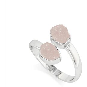 Natural Raw/Rough Rose Quartz 2 Stone Size Adjustable Stackable Twister Ring for Women in Sterling Silver, January Birthstone Jewelry Gifts for Her (Bezel-Set)