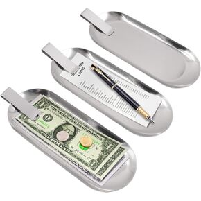3 Pack Silver Check Holder Tip Trays with Clip, Check Presenters for Restaurants Receipt Holder Money Clip for Cash and Credit Cards, Stainless Steel Money Tip Clips Check Holder (8.7 x 3.5 Inch)
