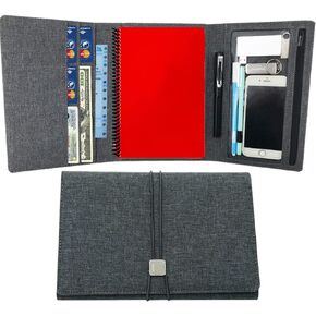Cover for Rocketbook Everlast Fusion - Executive Size, Waterproof Fabric, Multi Organizer with Pen Loop, Zipper Pocket, Business Card Holder, fits A5 size Notebook, 9 x 6 inch (Black)