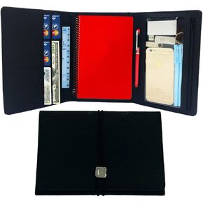 Cover for Rocketbook Everlast Fusion - Executive Size, Waterproof Fabric, Multi Organizer with Pen Loop, Zipper Pocket, Business Card Holder, fits A5 size Notebook, 9 x 6 inch (Black)