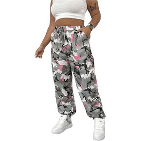 Floerns Women's Plus Size Camo Print Drawstring Waist Cargo Pants Athletic Jogger