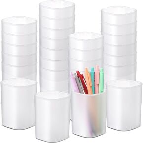 30 Pack Pen Holder for Desk Pen Cups Desk Organizers and Storage Stationery Plastic Matte Pencil Holder Pencil Cups Ins Style Transparent Pen Holders for Office School Home Supplies