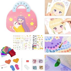 RONIAVL Paper Craft 4 in 1 Foil Fun Art Kit Diamond Painting Princess Dress up & Paper Makeup Book for Kids Girls Ages 4-8 for Home School Travel Birthday Party Activity