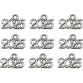 100pcs 2025 Jewelry Making Kit Mini Alloy Number 2025 for New Year 2025 Graduation Tassels Decorations DIY, Silver