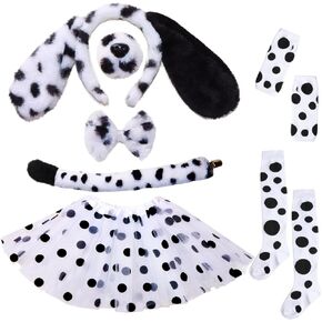 Dalmatian Costume Accessories- Girls Shirt Tutu Outfit Ears Headband Tail Gloves Socks Accessories for 101 Days of School