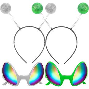 Vencede 2 Pairs Alien Headband and Glasses Alien Rainbow Lens Sunglasses for Adults and Kids Headband Boppers Antenna for Fancy Dress Party and Halloween Decoration