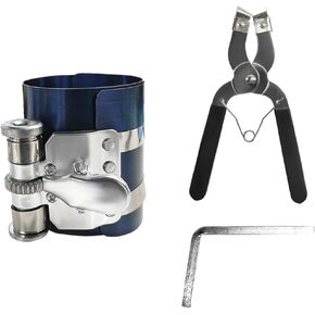 4" Car Engine Piston Ring Compressor Tool, Vehicle Piston Ring Ratcheting Lock Installer Removal Kit, Compress Pistons with Adjustable Piston Ring Plier, Car Accessories