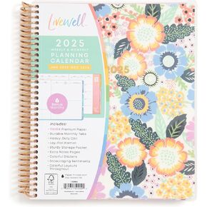 LiveWell for Blue Sky 2025 Weekly and Monthly Planner, January – December, 7" x 9", Flexible Cover, Thick Premium Paper, Laminated Tabs, Heavy Duty Coil Binding, Charmie Design