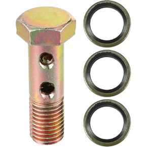 Double Banjo Bolt Kit, M12x1.5 Length 45mm Metric Thread Turbo Brake Line Fitting Adapter Universal for Auto Durable Metal Bronze Tone W/Washers