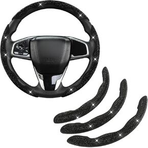 West Llama Diamond Bling Car Steering Wheel Cover with Crystal Rhinestones,3PCS Segmented Steering Wheel Protector,Universal for 99% Cars for Women(Black with Black Diamond)