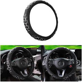 AICEL Elastic Stretch Car Steering Wheel Cover, Leather Auto Steer Wheel Protection for 14.5-15 Inch, Anti-Slip Cute Vehicle Interior Protective Accessories Universal for SUV, Truck, Sedan（Black）