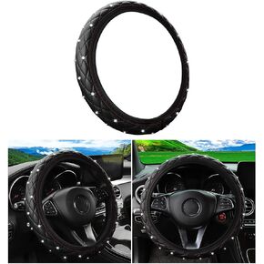 Bling Car Steering Wheel Cover, Non-Slip Elastic Stretch Leather Auto Steering Wheel Protector, Sparkling Diamond Vehicle Decor Accessories for Women Girls, Universal for Vehicles (Red)