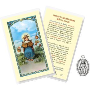 Small Santo Nino de Atocha Pendant (1 Inch) - Santo Nino de Atocha Medalla, Santo Nino De Atocha Oracion - Made in Italy Santo Nino Pendant, Spanish Catholic Card - Set of 2 Items