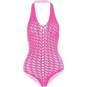 Vorifun Women Fishnet Lingerie V-Neck Sleepwear One Size One Piece Babydoll Mini Dress