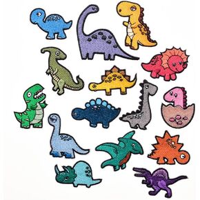 15 Pcs Iron On Patches,Embroidered Dinosaur Patches, Applique Kit Assorted Size Decoration Sew On Patches for Clothing, Jackets, Backpacks, Jeans(Dinosaur3)