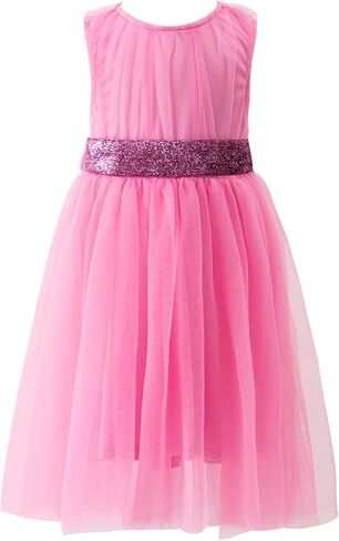 فستان توتو للفتيات الصغيرات بدون أكمام على شكل حرف A من التل فساتين صيفية للحفلات فستان الشمس غير الرسمي مع حزام in Kuwait