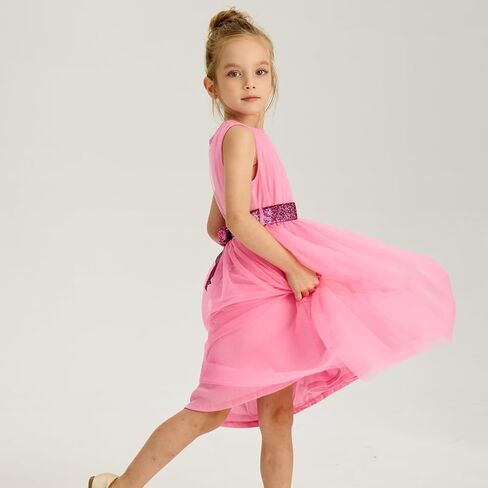 فستان توتو للفتيات الصغيرات بدون أكمام على شكل حرف A من التل فساتين صيفية للحفلات فستان الشمس غير الرسمي مع حزام in Kuwait