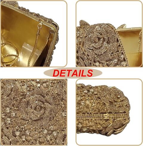 Five Rose Flowers Box Crystal Clutch Elegant Formal Wedding Bridal Evening Bags for Women Rhinestone Handbags Purse in Kuwait