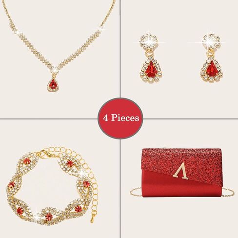 Glitter Evening Clutch Purse for Women Sparkly Shiny Handbag Ladies Wedding Prom Purse with Detachable Chain 4 Pieces Rhinestone Jewelry Set in Saudi Arabia